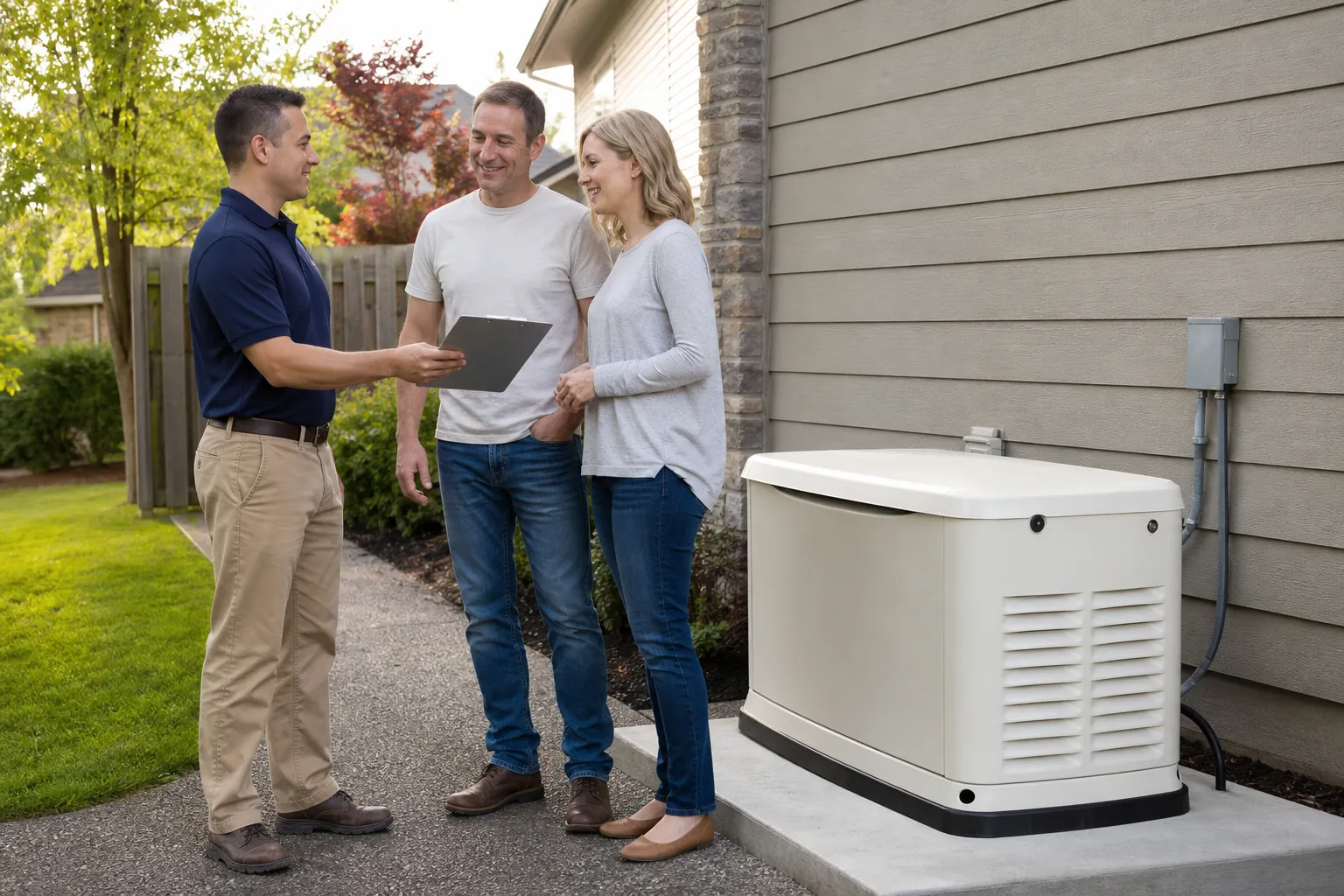 Homeowner reviewing an itemized standby generator installation proposal